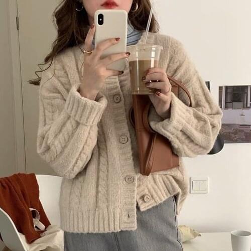 Ladies sweater cardigan 2021 spring and autumn fashion casual new loose long-sleeved round neck knitted foreign style wild