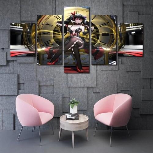 Picture Canvas Print 5 Pcs Anime Characters Painting Date A Live Kurumi Tokisak Poster Frame Modular Living Room Decor Wall Art