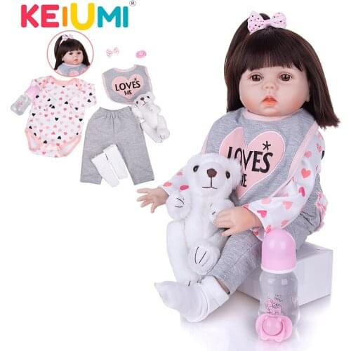 KEIUMI Lovely Grey 22 Inch Soft Silicone Vinyl Reborn Dolls Baby Girl Realistic Cloth Body Baby Doll For Kids Birthday Gifts