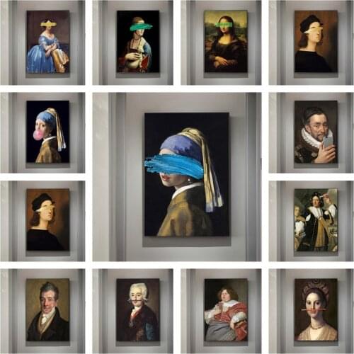 Classical European Woman Canvas Painting Abstract Fun Lips Pen Figure Posters and Prints Vintage Wall Art Picture for Home Decor