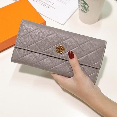 LOMANTINA Women Purses Real Leather Floral Wallet Ladies Luxury Brand Cellphone Bag Card Holder Long Women Wallets and Purse