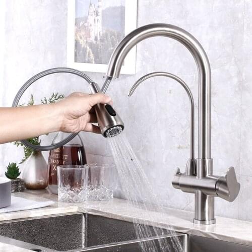 3 in 1 multifunction pull out kitchen faucet has drinking filter water tap