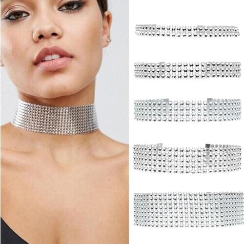 Fashion Women Choker Necklace Full Paved Acrylic Rhinestone Collar Choker Short Necklace Wedding Jewelry