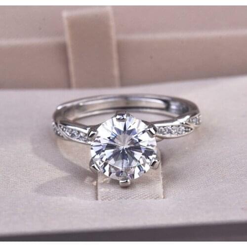 Fashion 6-Claw Rings Adjustable Size Inlay 8mm Round Shiny Zircon Luxury Jewelry For Women Wedding Statement Engagement Ring