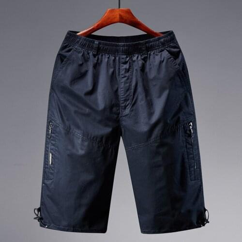 Mens cropped trousers summer straight loose loose thin shorts multi-pocket home cotton washed elastic pants