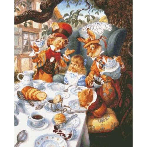 Afternoon tea cross stitch package cartoon 18ct 14ct 11ct cloth cotton thread embroidery DIY handmade needlework