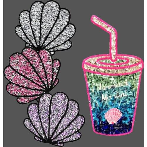 Mermaid Style Rhinestone Patches Hot Drilling Beads Shell Cups Accessories Iron On Drink Crystal Appliques 3D Shoe Coat Decor