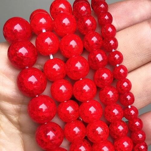 Natural Stone Red Cracked Quartzs Crystal Round Spacer Beads For Jewelry Making Diy Bracelet 15''Inches Pick Size 6 8 10 12mm