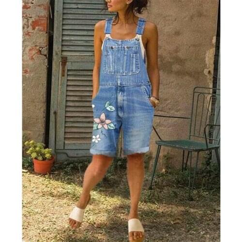 Newest Women Jeans Rompers Hotselling Floral Printed Overall Denim Cropped shorts