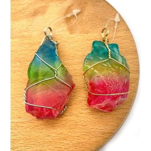 2pcs/pack Natural Crystal Pendants Semi-precious Stone Irregular Shape Colorful Stone DIY for Making Necklace 25x37-28x55mm Size