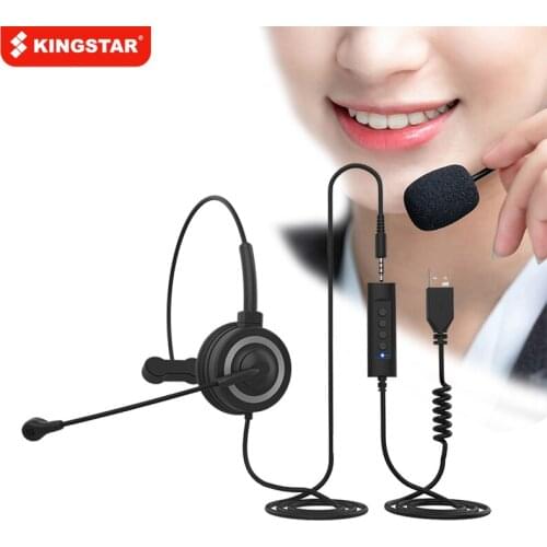 KINGSTAR USB Wired Headset 3.5mm Computer Headset with Microphone In-line Control Headphone for Call Center Skype PC Cellphone