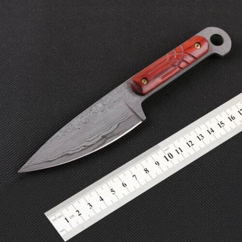 Free shipping Damascus straight knife sharp outdoor camping tool with wooden handle diving knife
