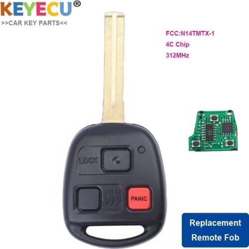 KEYECU 312MHz 3 Button Remote Key Fob N14TMTX-1 with 4C Ceramic Chip Fit for Lexus RX300 1999 2000 2001 2002 2003 Remote Key