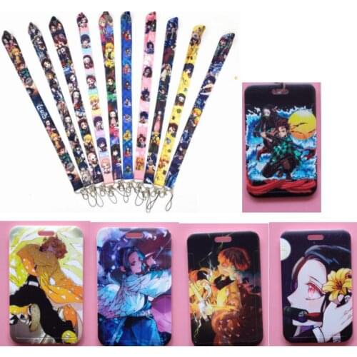 10sets Anime Kimetsu no Yaiba card Lanyard Key Lanyard Cosplay Badge ID Cards Holders Neck Straps Keychains