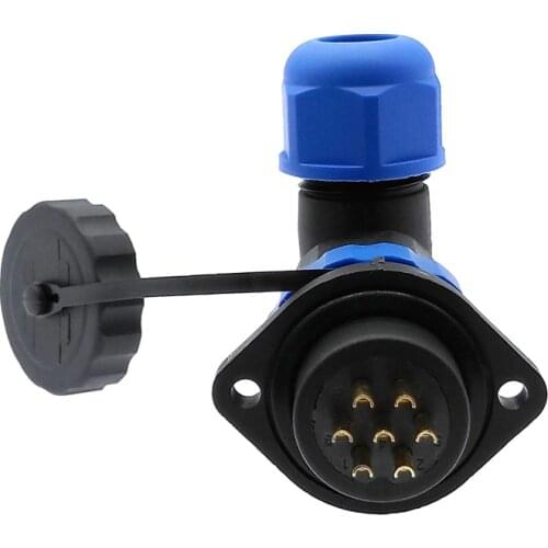 SP20 waterproof IP68 connector 2 hole flange socket angle connectors 1pin 2/3/4/5/6/7/9/12/14Pin 90 degree elbow