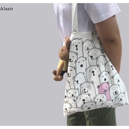 Alasir Color-changing Cute Bear Canvas Bag Ins Shoulder Bag Women Inner Phone Call Bag New Exotic Totebag Color-changing Bear