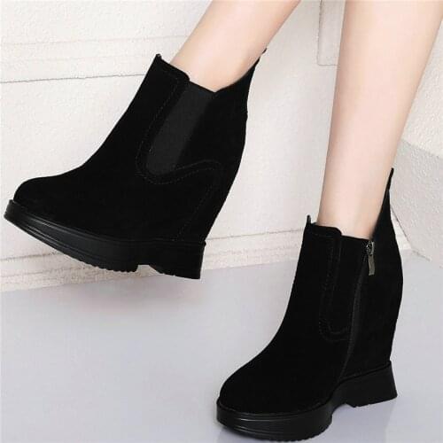 Casual Shoes Women Genuine Leather Wedges High Heel Pumps Shoes Female Round Toe Fashion Sneakers High Top Trainers Punk Oxfords