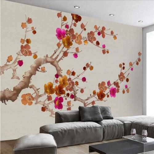 Wellyu Modern New Chinese Colorful Plum TV Background Wall Custom Large Mural Green Wallpaper papel de parede para quarto