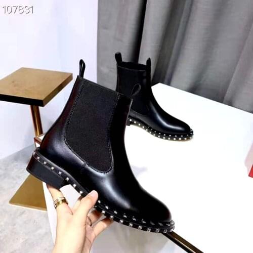 Womens Shoes Black Genuine Leather Studs Boots Fashion Classic