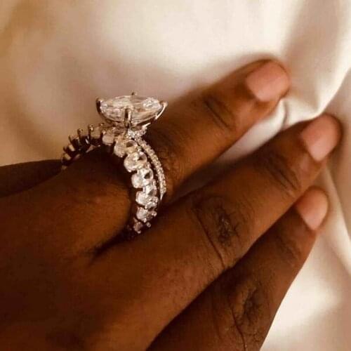 Fashion Female ring sets 925 Sterling silver Oval AAAAA Cz stone Engagement Wedding Band Rings for women Bridal Party Jewelry