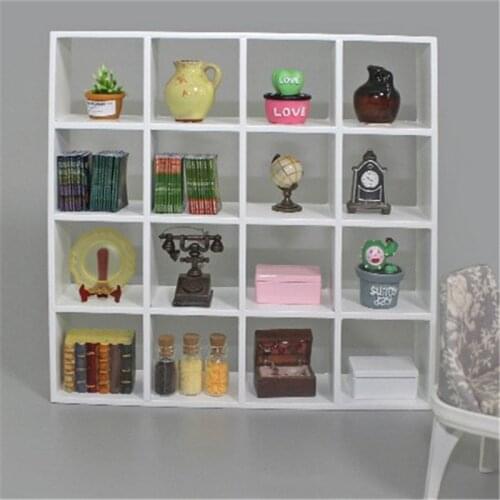 1/12 Dollhouse Miniature Accessories Mini Wooden 16 Lattice Cabinet Simulation Furniture Shelf Model Toys Doll House Decoration