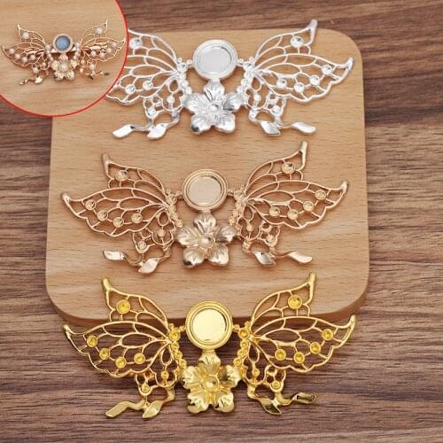 10 PCS 90.5x44mm Retro Butterfly Flower Headwear DIY Handmade Metal Alloy Accessories For Jewelry Making