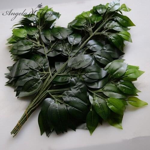 Green artificial leaf decorative leaf Plastic branch silk rubber plastic Material plants shaped 4 type home Christmas decor 12pc