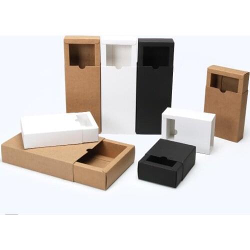200pcs Black Kraft Paper Gift Box White Packaging Cardboard Box Wedding Baby Shower Packing Cookie Candy Delicate Drawer Box