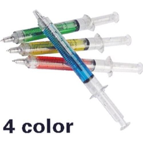 4 Pcs Ballpoint Pen with Liquid Syringe Injector Shape Office Stationery NK-Shopping