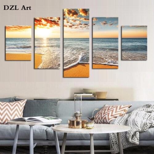 5 Piece(No Frame) Sunset sea Modern Home Wall Decor Canvas Picture Art HD Print Painting On Canvas for Living Room