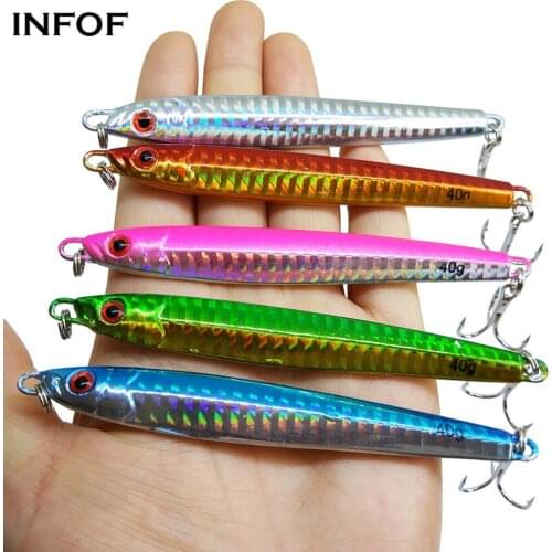 INFOF 5-pieces Metal Jig 30g 40g Jigging Spoon Saltwater Fishing Lure Casting Trolling Jigs with Treble Hook Hard Baits