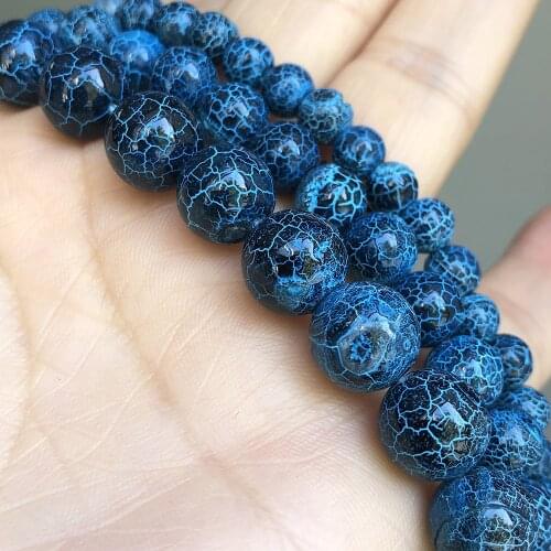 6/8/10mm Natural Stone Blue Dream Fire Dragon Veins Agates Smooth Loose Spacer Beads For Jewelry Making DIY Bracelets 15"Inches