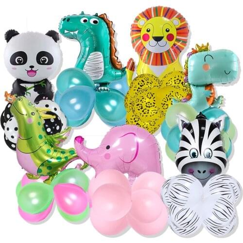 9Pcs Happy Birthday Zoo Safari Lion Tiger Monkey Animal Balloons Jungle Suit Dinosaur Latex Balloon Supplies House Decoration