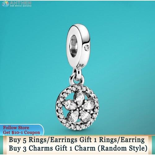 Ahthen 925 Sterling Silver Beads Sparkling Snowflake Circle Dangle Charm fit Original Pandora Bracelets Women Jewelry Making