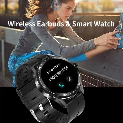 Wireless Earphone & Smart Watch Bluetooth 5.0 IPX7 Waterproof Long Standby Fitness Tracker Heart Rate Blood Oxygen Sleep Monitor
