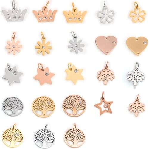 Fashion earrings charms For Jewelry Making Stainless Steel Heart/Crown/Christmas Tree Tags diy Bracelets Necklaces Accessories