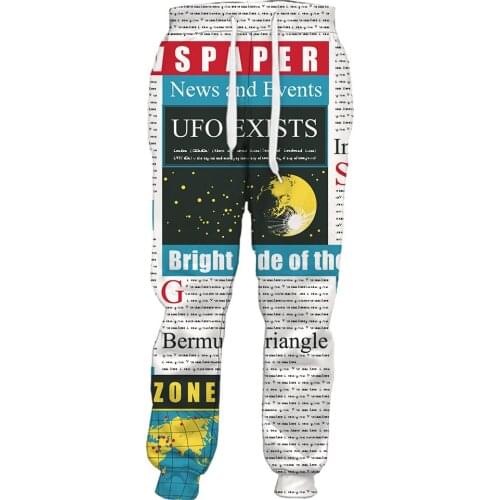 CLOOCL Newspaper Print Trousers 3D Personality Sweatpants Elastic Lacing Pockets Jogging Pants Men For Women Harajuku Streetwear