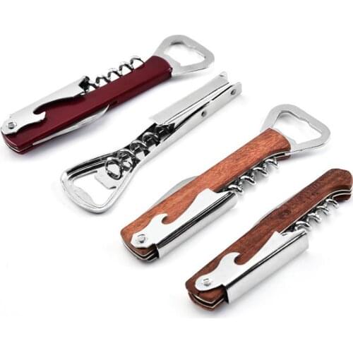 Wood Wine Opener Stainless Steel Cork Screw Corkscrew Multifunction Wine Cap Opener Portable for Home Bottle Opener SN2417