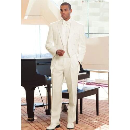 Ivory Full Dress Styling Features A Premium Satin Notch Lapel Groom Suit(jacket+tie+girdle+pants)men Wedding Suit Tuxedoswe