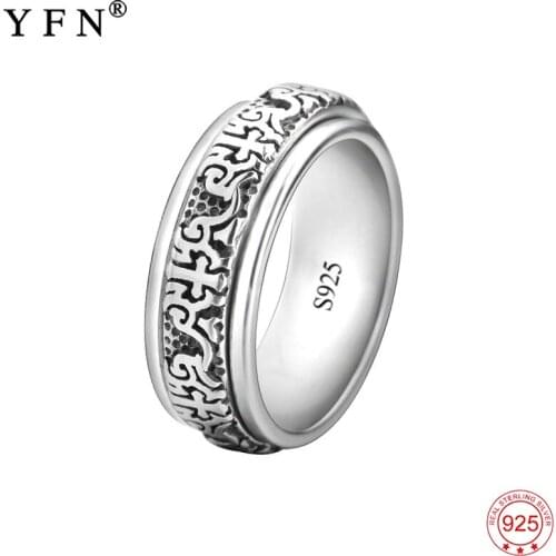 GNJ8883 Vintage Jewelry 925 Sterling Silver Spinner Rings Fashion Jewelry Silver Wedding Band Ring For Men Width 8MM