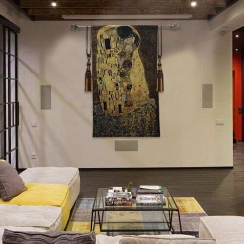 139cm X 89cm Wedding Gift Klimt Kiss Love Wall Hanging Tapestry Gold Thread Woven Art Tapestries for Home Background Decor
