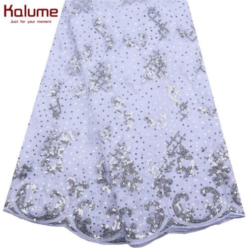 Kalume New Arrival African Sequins Lace Fabric Pure White French Mesh Lace Nigerian Lace Fabric With Sequins For Party F2096