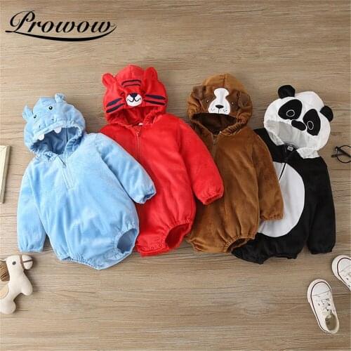 Prowow Cartoon Animals Baby Girls Bobysuit Winter Warm Babys Rompers Casual Kids Girls Hooded Clothing Lovely Toddlers Costume