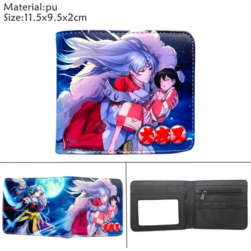 PU Wallet Anime InuyashaTeenager Student Coin Pocket Bifold Leather Photo Card Holder Casual Boys Girls Cartoon Purses