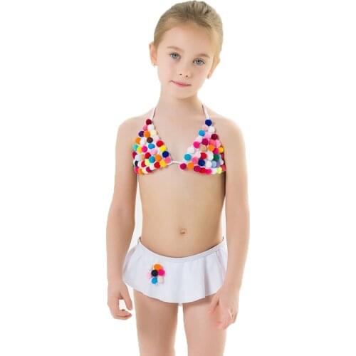 2021 Infant Girls Swimwear Rainbow Pom Two Pieces Kids Baby Halter Swimsuit Dress Children Beachwear Toddler Bathing Suit
