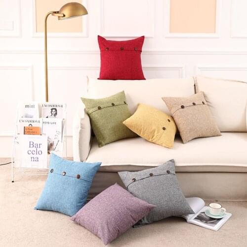 Hot Sale Cotton and Linen Button Pillowcase Solid Color Light Luxury Linen Double Needle Coconut Buckle Cushion Cover