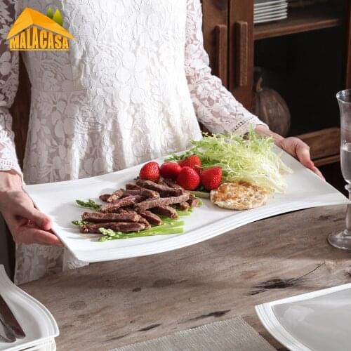MALACASA Flora 2-Piece 11"&13.25" White Porcelain Large Serving Platter Tray Breakfast Dessert Plate Fruit Snack Dish