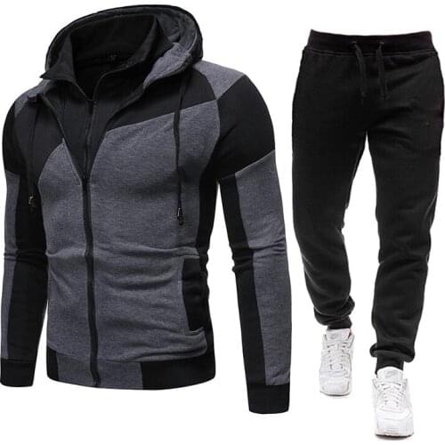 2020 Men Sets Hooded Hoodies+Pants Outfit Male Tracksuit Suits Sportswear Zipper Coats Autumn Winter Men Clothing Ropa Hombre