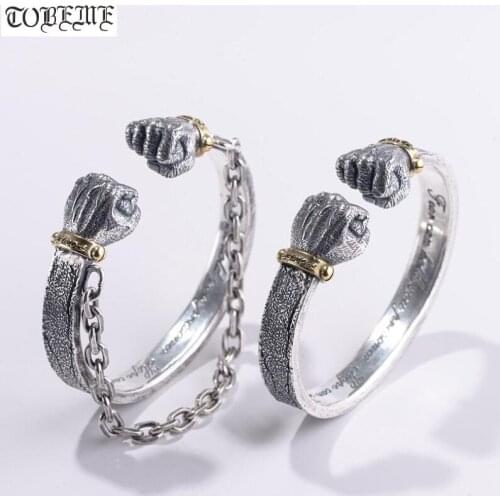 Handcrafted 990 Silver Man Bangle Vintage Pure Silver Boxing Bangle Powerful PUNK Jewelry Cuff Bracelet