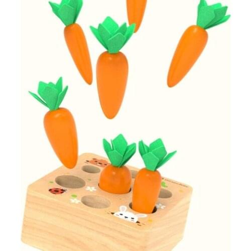 Baby Montessori Wooden Toys Set Pulling Carrot Shape Matching Carrot Harvest Shape Sorting Puzzle Cognition Education Montessori